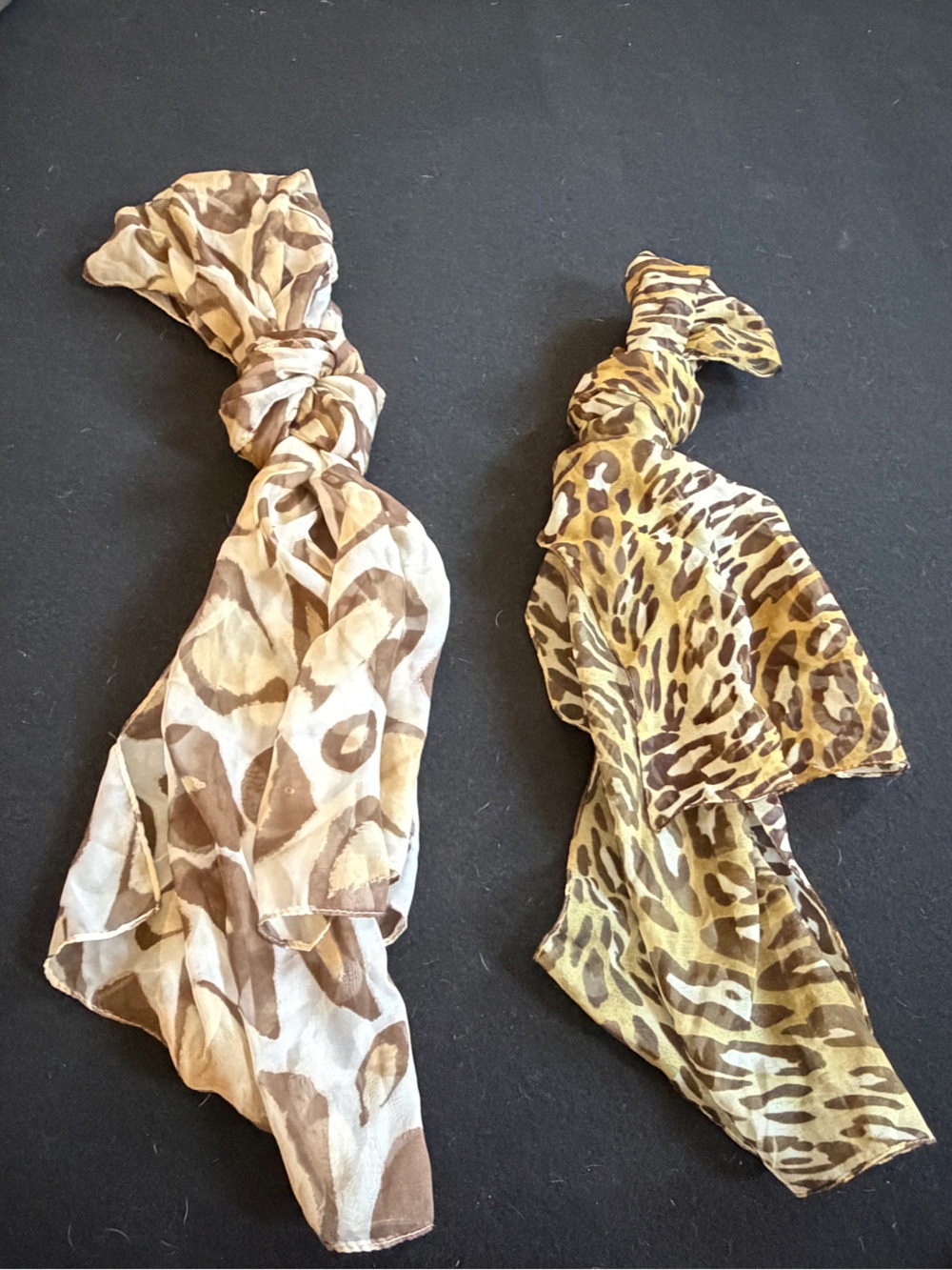 2 Scarves: Lightweight Animal Print Scarf and Brown Mix